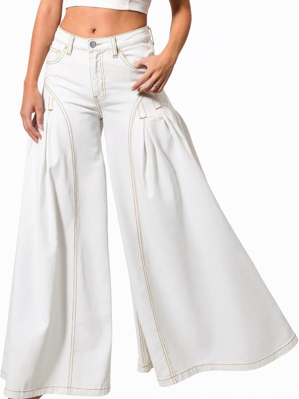 High-Rise Wide Leg Flare Jeans in White